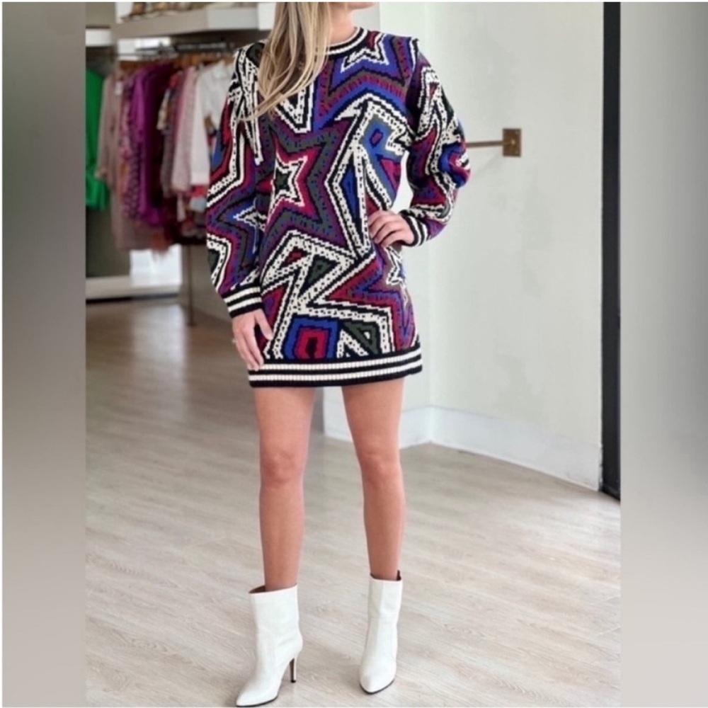 Farm Rio Mystic Trip Wool Blend Sweater Dress